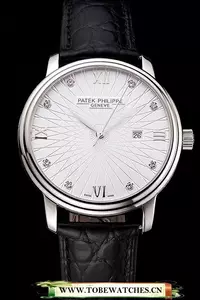 Patek Philippe Calatrava Date White Embossed Dial Stainless Steel Case Black Leather Strap En121953
