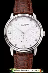 Patek Philippe Calatrava Date White Embossed Dial Stainless Steel Case Brown Leather Strap En121954
