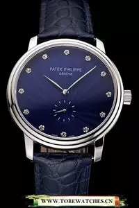 Patek Philippe Calatrava Blue Guilloche Dial Stainless Steel Case Blue Leather Strap En121955