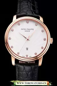 Patek Philippe Calatrava Date White Dial Rose Gold Case Black Leather Strap En121959