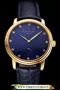 Patek Philippe Calatrava Blue Guilloche Dial Gold Case Blue Leather Strap En121961