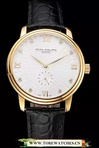 Patek Philippe Calatrava White Embossed Dial Gold Case Black Leather Strap En121962