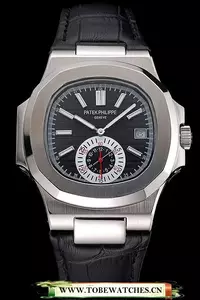 Patek Philippe Nautilus Black Dial Stainless Steel Case Black Leather Strap En121963