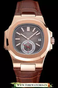 Patek Philippe Nautilus Gray Dial Rose Gold Case Brown Leather Strap En121968