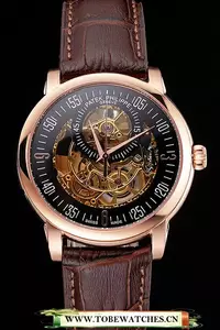 Patek Philippe Complications Openworked Dial Rose Gold Case Brown Leather Strap En122003