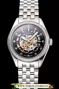 Patek Philippe Calatrava Black Openworked Dial Diamond Bezel Stainless Steel Case And Bracelet En122006