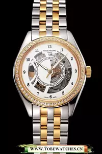 Patek Philippe Calatrava Openworked Stainless Steel Case Gold Bezel Two Tone Bracelet En122007