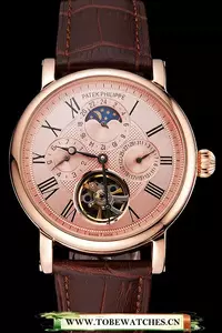 Patek Philippe Grand Complications Moonphase Perpetual Calendar Tourbillon Rose Gold Case And Dial Brown Leather Strap En122625