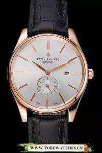 Patek Philippe Calatrava Date White Dial Rose Gold Case Black Leather Strap En122628