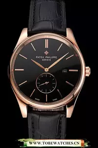 Patek Philippe Calatrava Date Black Dial Rose Gold Case Black Leather Strap En122629