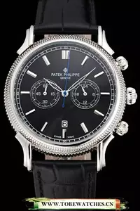 Patek Philippe Chronograph Black Dial Stainless Steel Case Black Leather Strap En122951