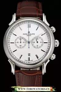 Patek Philippe Chronograph White Dial Stainless Steel Case Brown Leather Strap En122954
