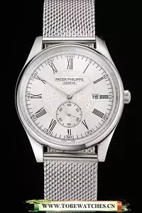 Patek Philippe Calatrava Small Seconds Silver Engraved Dial Stainless Steel Case And Bracelet En122966