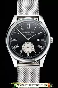 Patek Philippe Calatrava Small Seconds Black Engraved Dial Stainless Steel Case And Bracelet En122968
