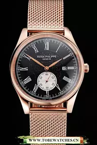 Patek Philippe Calatrava Small Seconds Black Engraved Dial Rose Gold Case And Bracelet En122972