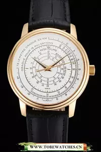 Patek Philippe Multi Scale White Dial Gold Case Black Leather Strap En122980