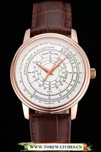 Patek Philippe Multi Scale White Dial Rose Gold Case Brown Leather Strap En122982
