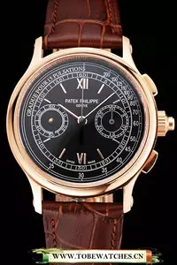 Patek Philippe 5170j Black Dial Rose Gold Case Brown Leather Strap En122992
