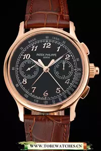 Patek Philippe Split Seconds Black Dial Rose Gold Case Brown Leather Strap En122993