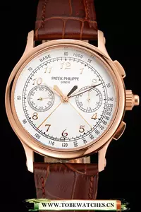 Patek Philippe Split Seconds White Dial Rose Gold Case Brown Leather Strap En122994