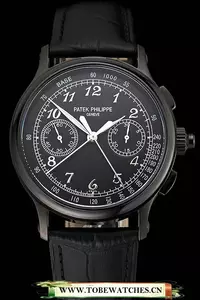 Patek Philippe Split Seconds Black Dial Black Case Black Leather Strap En122996