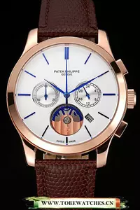 Patek Philippe Chronograph White Dial Rose Gold Case Brown Leather Strap En123383