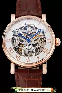 Patek Philippe Grand Complications White Skeleton Dial Rose Gold Case Brown Leather Strap En123913
