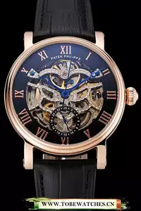 Patek Philippe Grand Complications Black Skeleton Dial Rose Gold Case Black Leather Strap En123914
