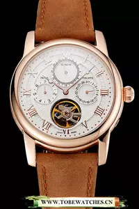 Patek Philippe Grand Complications Day Date Tourbillon White Dial Rose Gold Case Brown Suede Leather Strap En123918