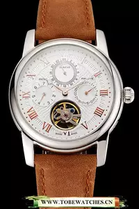 Patek Philippe Grand Complications Day Date Tourbillon White Dial Rose Gold Numerals Stainless Steel Case Brown Suede Leather Strap En123923