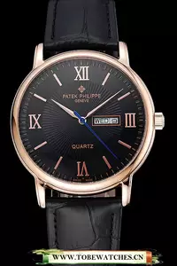 Patek Philippe Calatrava Black Dial Gold Case Black Leather Bracelet En124898
