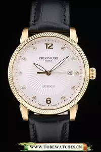 Patek Philippe Calatrava Ribbed Bezel White Dial Black Leather Strap En59007