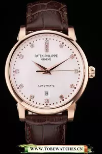 Patek Philippe Calatrava Polished Bezel Grey Dial Brown Leather Strap En59014