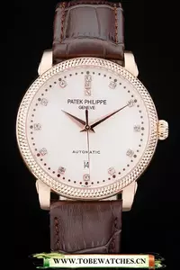 Patek Philippe Calatrava Ribbed Bezel Grey Dial Brown Leather Strap En59015