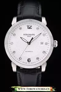 Patek Philippe Calatrava Ribbed Bezel White Dial Black Leather Strap En59021