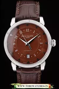 Patek Philippe Calatrava Ribbed Bezel Brown Dial Brown Leather Strap En59023