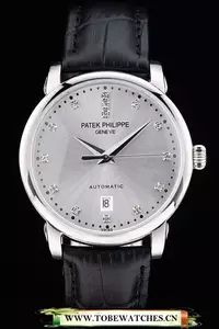 Patek Philippe Calatrava Polished Bezel Grey Dial Black Leather Strap En59024
