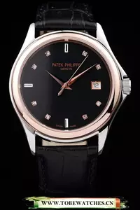 Patek Philippe Geneve Calatrava Crystal Studded Hour Marker Black Dial Black Leather Strap En59152