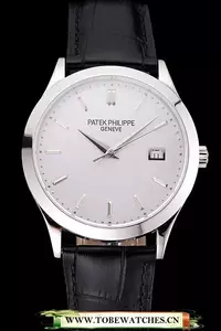 Patek Philippe Calatrava Silver Dial Stainless Steel Case Black Leather Strap En121580