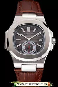 Patek Philippe Nautilus Gray Dial Stainless Steel Case Brown Leather Strap En121966