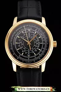 Patek Philippe Multi Scale Black Dial Gold Case Black Leather Strap En122981