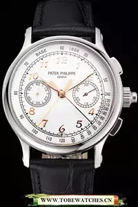 Patek Philippe Split Seconds White Dial Rose Gold Hands Stainless Steel Case Black Leather Strap En122988