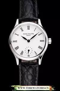 Patek Philippe Calatrava White Dial Roman Numerals Stainless Steel Case Black Leather Strap En121943