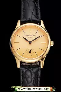 Patek Philippe Calatrava Gold Dial And Case Gold Case Black Leather Strap En121944