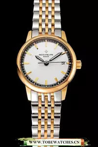 Patek Philippe Calatrava Ladies White Dial Yellow Gold Case Two Tone Bracelet En123933