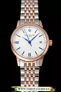 Patek Philippe Calatrava Ladies White Dial Blue Numerals Rose Gold Case Two Tone Bracelet En123935