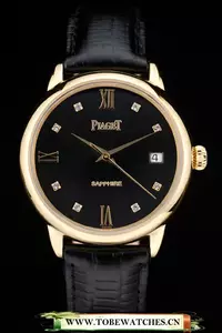 Piaget Traditional Black Dial Black Leather Strap En58988