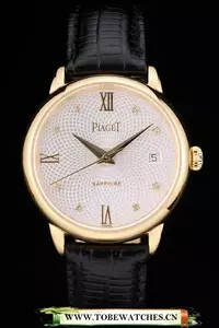 Piaget Traditional White Radial Pattern Dial Black Leather Strap En59000