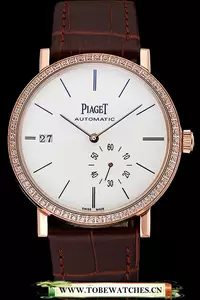 Piaget Altiplano Diamond Gold Case White Dial Brown Leather Bracelet En60515