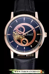 Piaget Altiplano Black Dial Gold Case Black Leather Bracelet En124894